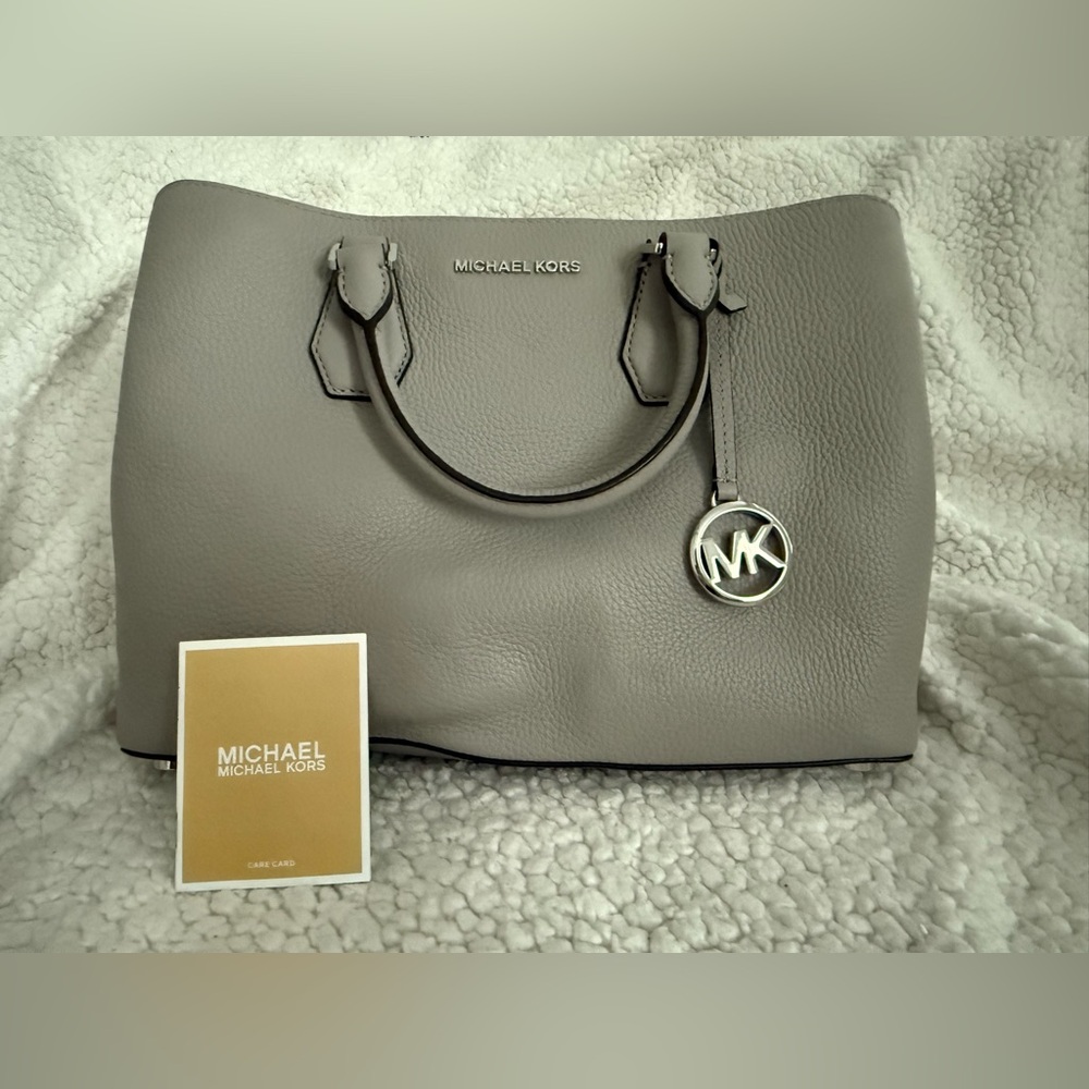 NWT Authentic Vintage Michael Kors Camille Pearl Grey Leather Satchel Tote Bag